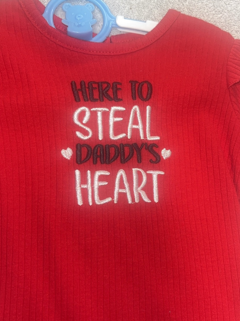 Baby Essentials Red Long-Sleeve Ruffle Shoulder One-Piece - Picture 2 of 3